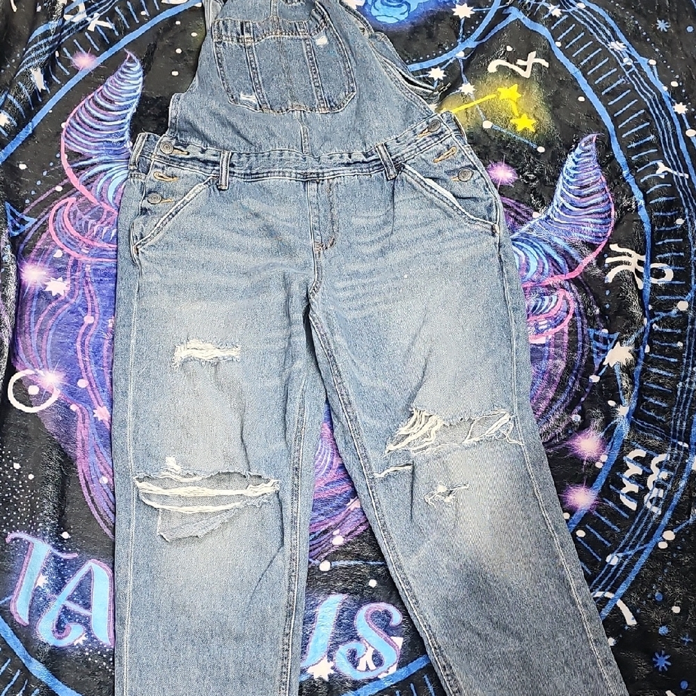Aero Distressed Denim Overalls